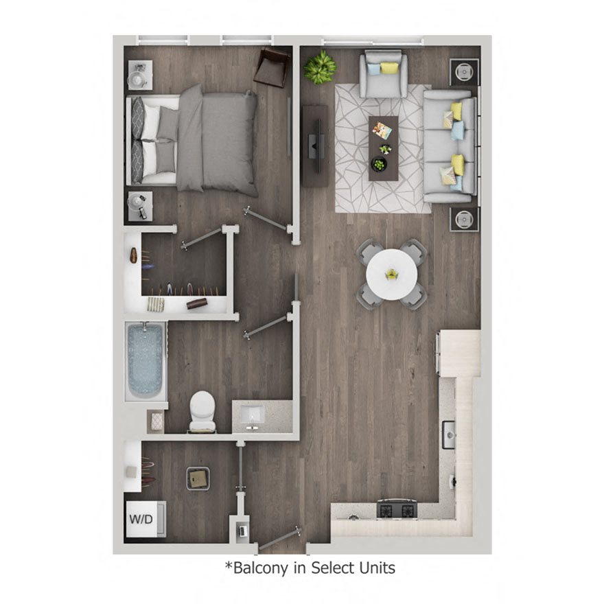 One bedroom floor plan at nVe at Fairfax
